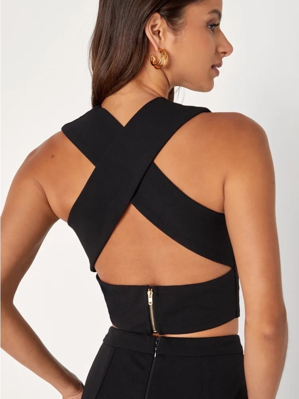 NWT Lulus Main Attraction Black V-Neck Backless Crisscross Crop Top xl